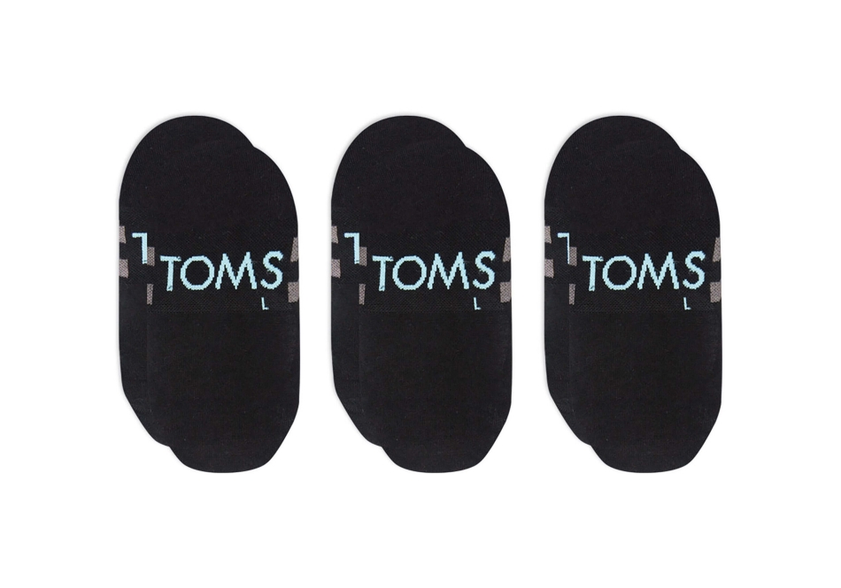 Toms Ultimate No Show Socks Black 3 Pack Black Stripes