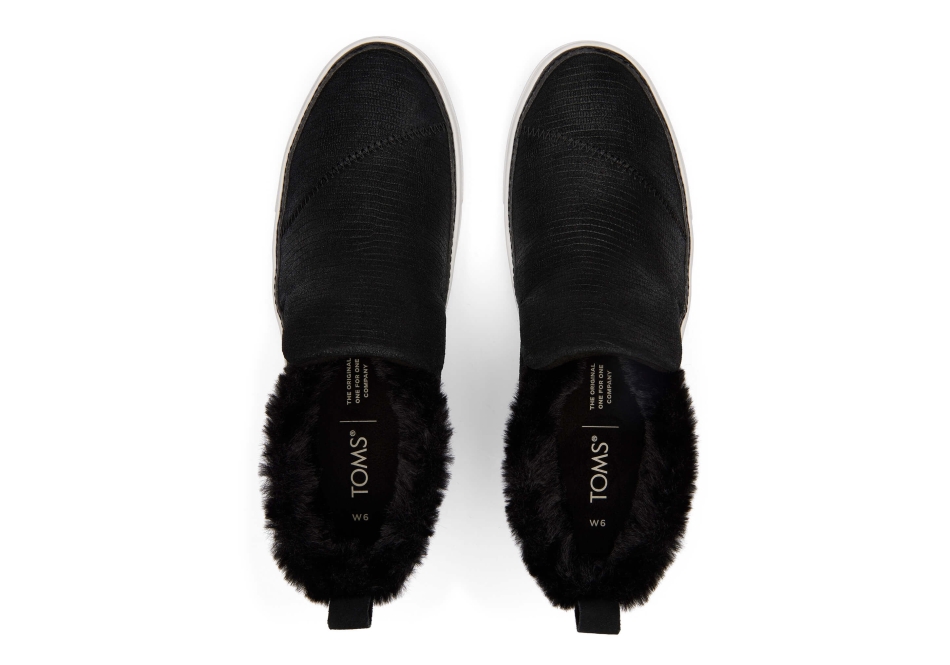 Toms Paxton Slip On Black Leather Lizard