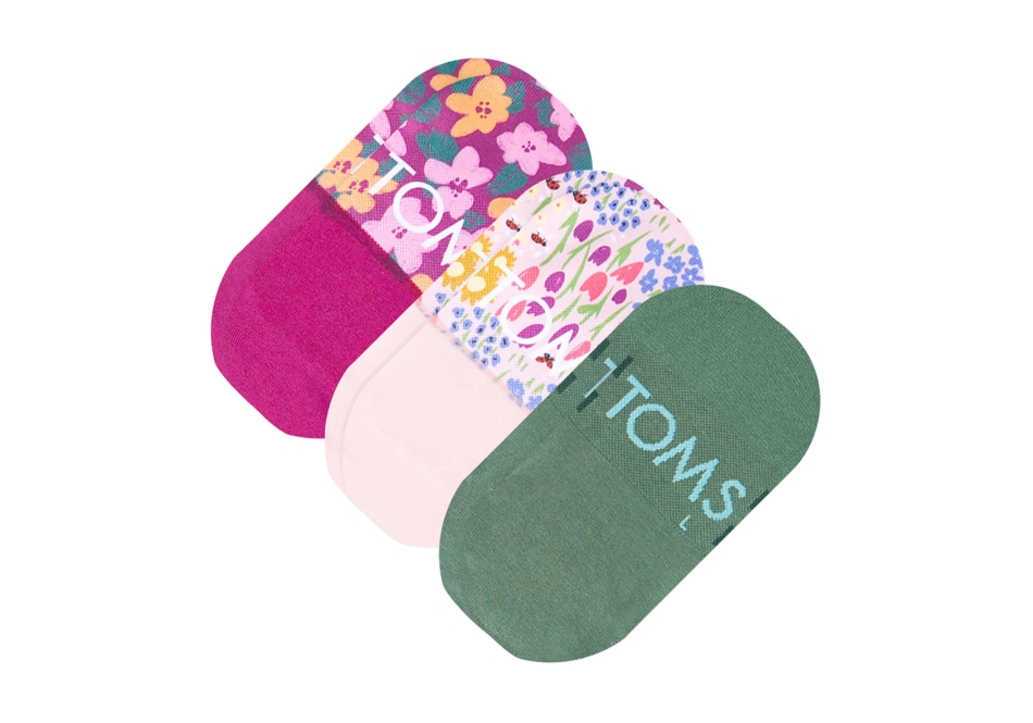 Toms Ultimate No Show Socks Flower Fields 3 Pack Green Flower Blooms