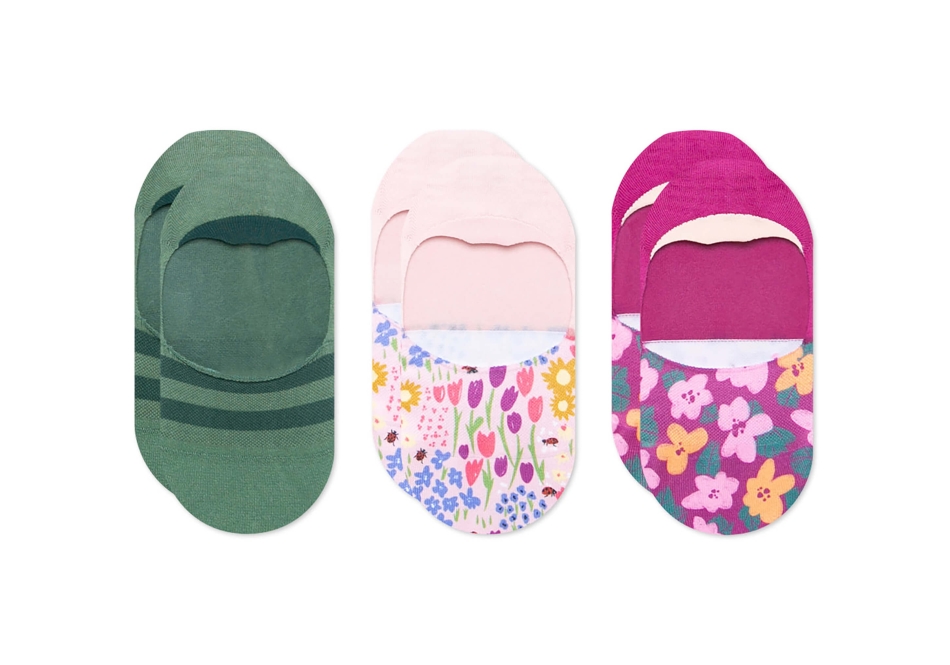 Toms Ultimate No Show Socks Flower Fields 3 Pack Green Flower Blooms