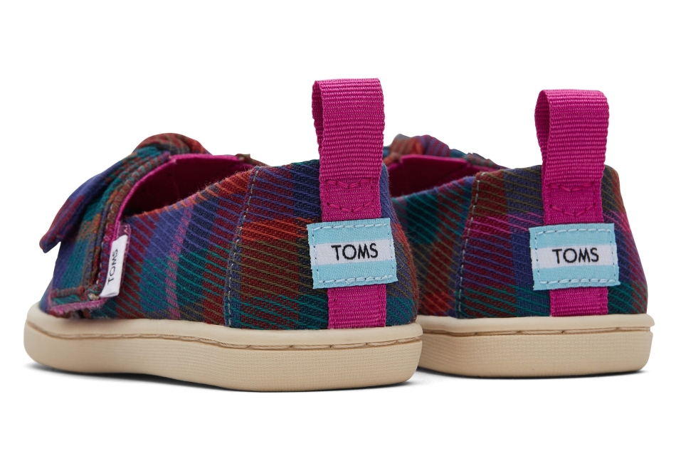 Toms Tiny Alpargata Plaid Bow Plaid Fuchsia