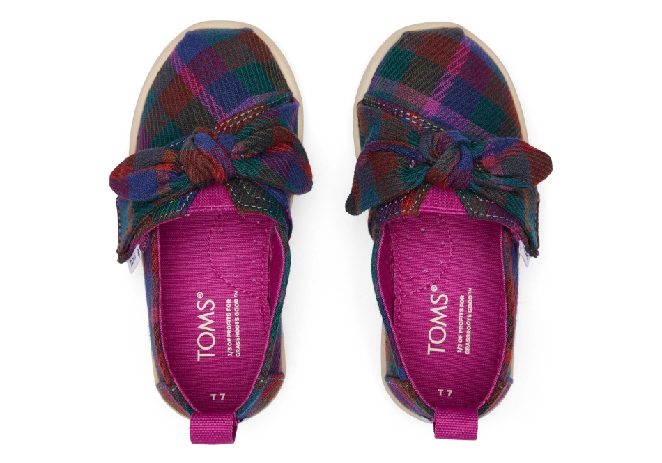 Toms Tiny Alpargata Plaid Bow Plaid Fuchsia